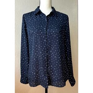 Banana Republic Classic Fit Oversized Button Up Top Drapey Abstract Blue Small